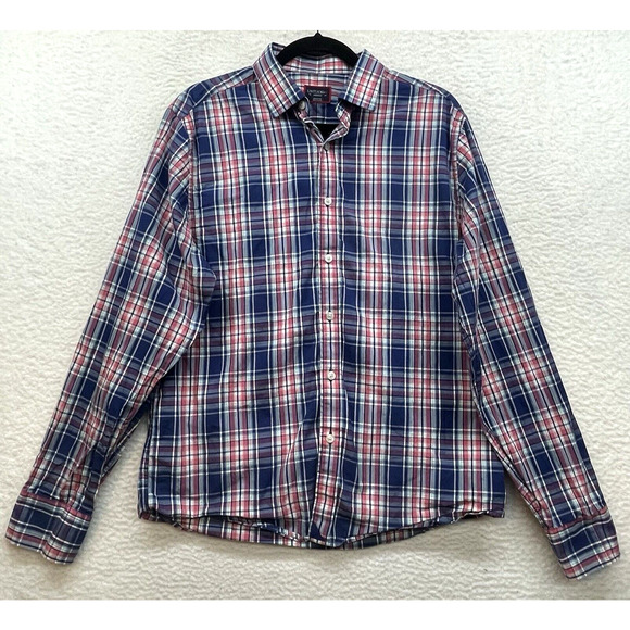 Untuckit Shirt Mens Medium Red Blue Plaid Torrey Ridge Button Down Long Sleeve - Picture 1 of 11